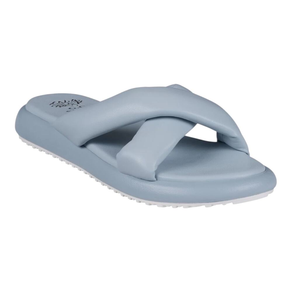 GC Shoes Women's Nalani Crisscross Puffy Slide Flat Sandals Blue Size 7